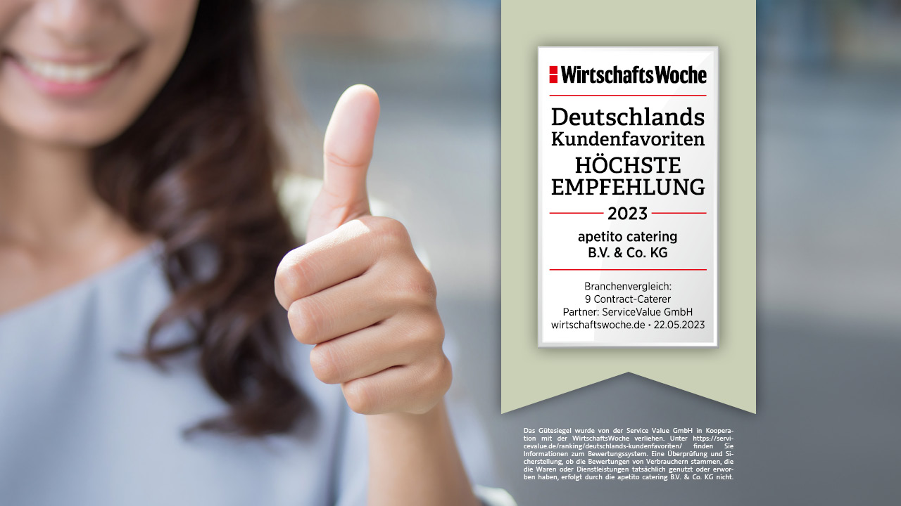 WirtschaftsWoche Siegel Deutschlands Kundenfavorit mit höchster Empfehlung für apetito catering