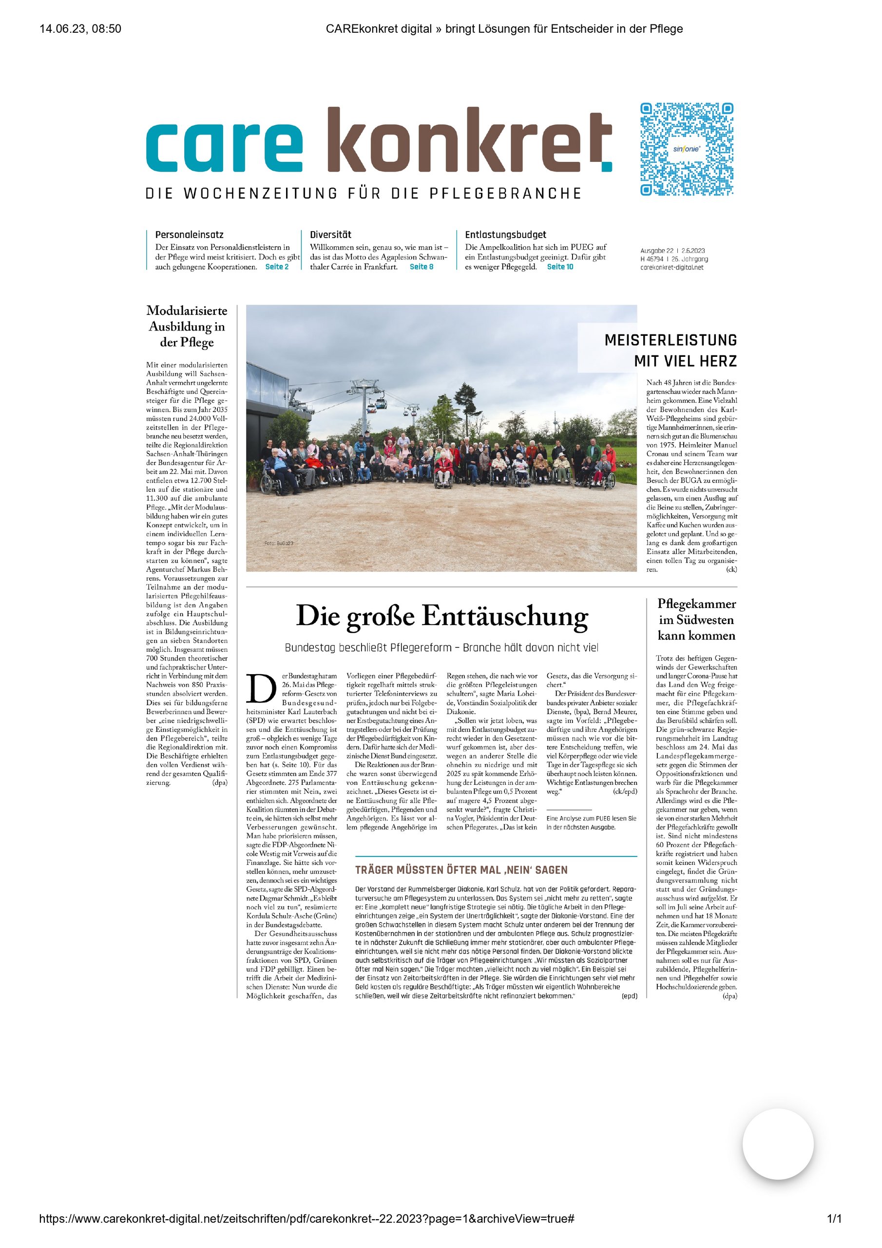 Titelbild der Carekonkret mit Lösungen für Entscheider in der Pfege und Bericht über apetito catering
